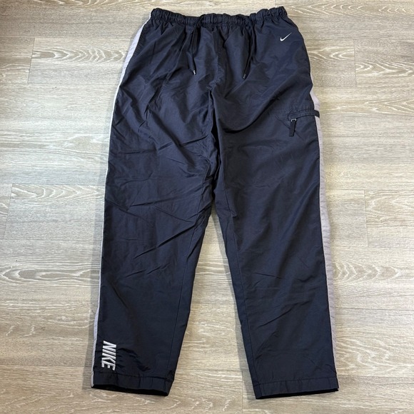 Vintage Nike Lined Windbreaker Track Pants Nylon Black Gray Y2K 2000s Mens XL - Picture 1 of 11